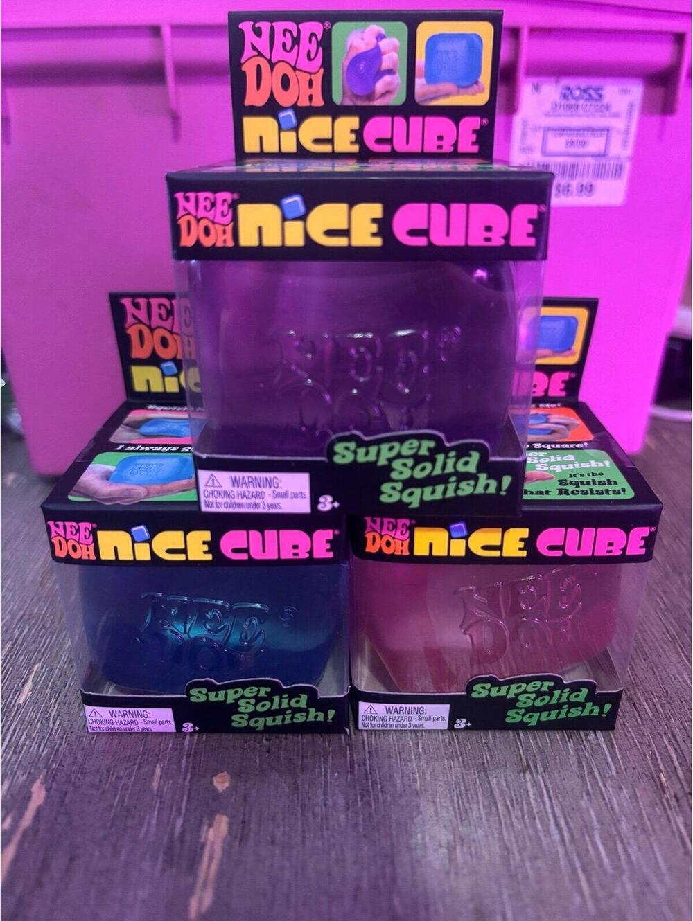 Needoh Nee Doh Nice Cube Sensory Squishy Toy Pink Purple Blue